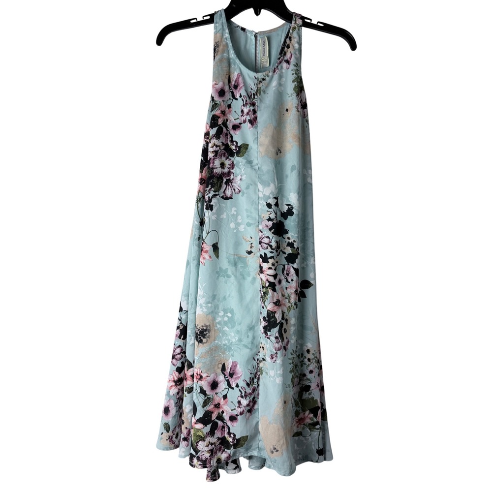 Callie Mac Floral Halter Dress Women Large Mint Green Lace Up Side Flowy Pastel